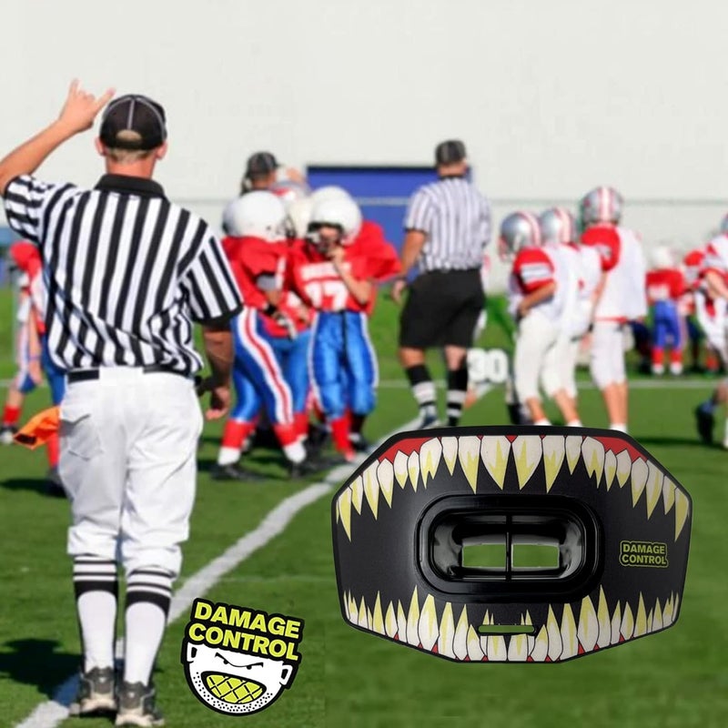 DAMAGE CONTROL Youth Football Mouth Guard – Breathable No Boil Mouthpiece, Protects Lips & Teeth, Works with Braces, Includes Helmet Strap – Sports Gear & Accessories (Symbite) - Image 5